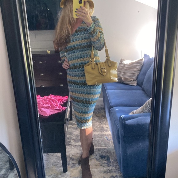 Miami Dress green and Gold blue Midi Dress Size Large - Picture 6 of 6